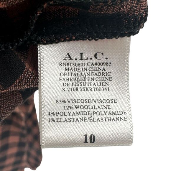 A.L.C. Orly Ruched Checked Crepe Midi Skirt Blackbrandy Brown Size‎ 10 Women's - Picture 8 of 9